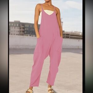 PINK Solid Loose Cami Jumpsuit